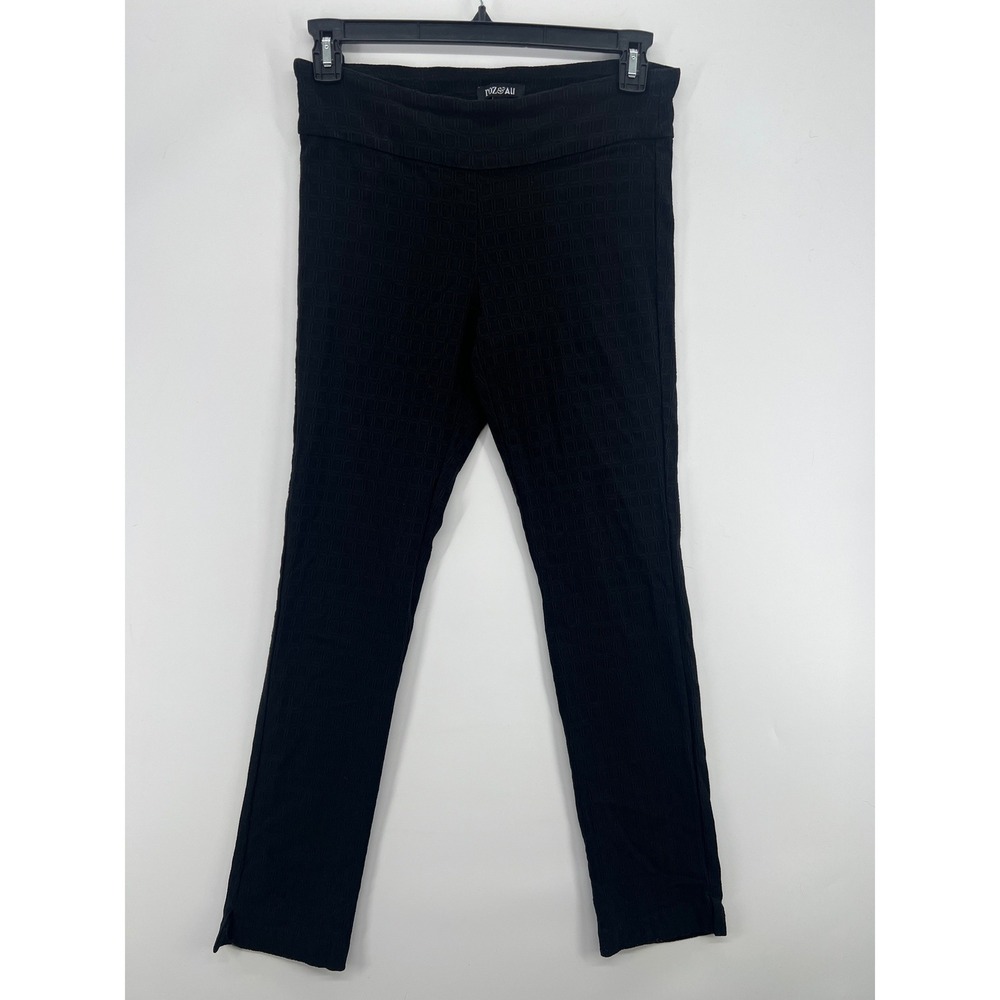 Roz &‎ Ali Black Geometric Pull On Stretch Pants Women Size 8 Casual Work